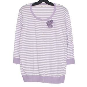 Old Navy Cardigan 3/4 Sleeve Cottage Easter Spring Button Purple White XXL Flaw
